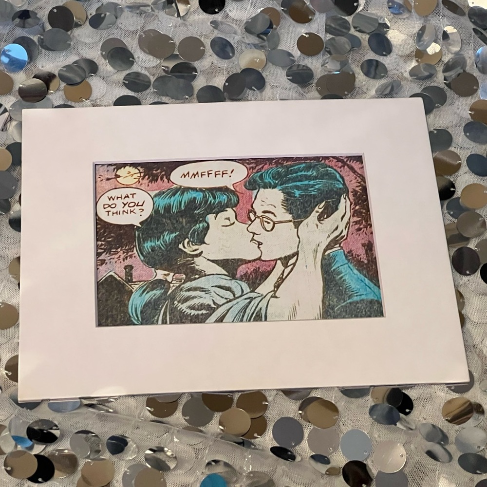 Girl Kiss guy comic Art matted pop love romance